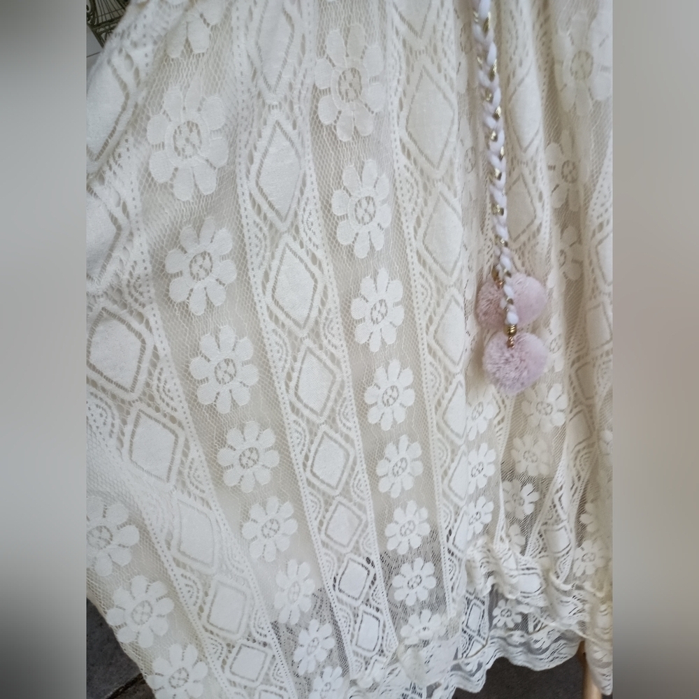 Astrid Sleeveless V-Neck Tassel Elegant Cream Lace Midi Dress_Small - Picture 5 of 9